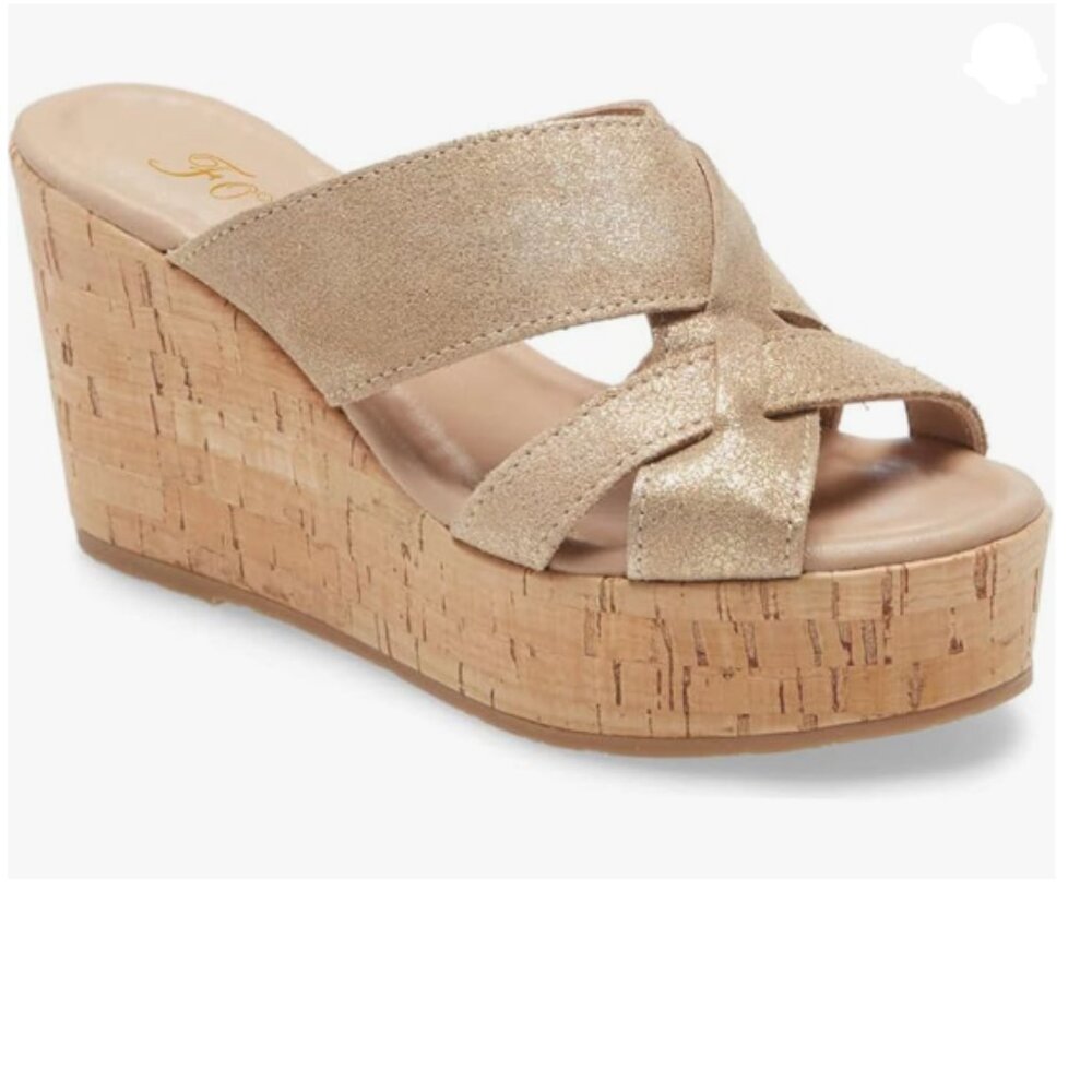 FOWT Gold Cork Wedge Sandals Cross Strappy High Platform Open Toe Slippers